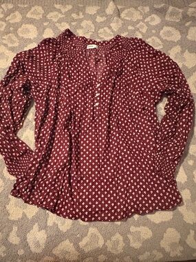 Sonoma Burgundy Printed Long-Sleeve Peasant Blouse